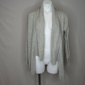 Ann Taylor Gray Ribbed Shawl Collar Open Cardigan Wool Blend Women's M Medium